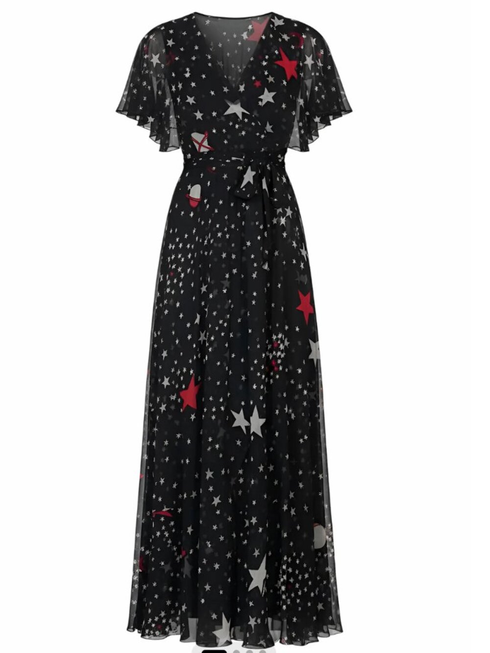 Ethereal Valentino Celestial Print Wrap Gown in Black